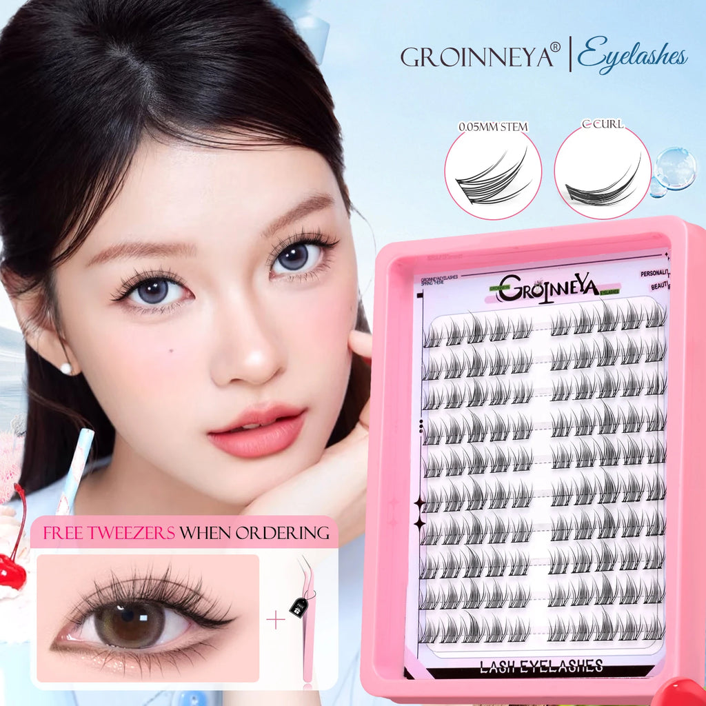GROINNEYA Natural Cluster Lashes Manga Lashes Soft Cross Wispy Individual Cluster Eyelashes Extension Makeup